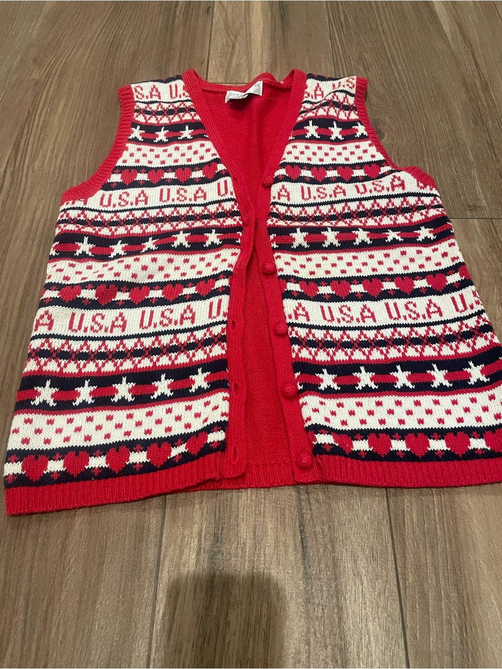 Casual Corner medium red white blue sweater vest America 🇺🇸 patriotic spring